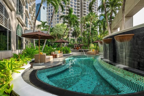 Outdoor pool, open 6:00 AM to 9:00 PM, pool umbrellas, sun loungers