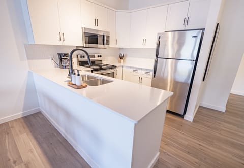 Full-size fridge, microwave, oven, stovetop