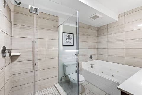 Standard Double Room, 2 Queen Beds | Bathroom | Combined shower/tub, free toiletries, hair dryer, towels