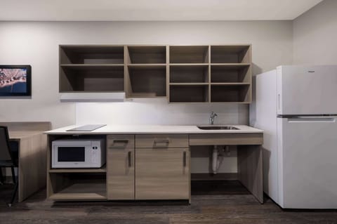 Full-size fridge, microwave, stovetop