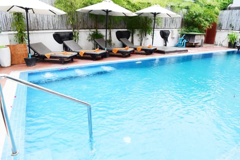 Outdoor pool, pool umbrellas