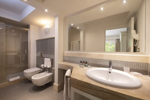 Free toiletries, hair dryer, bidet, towels