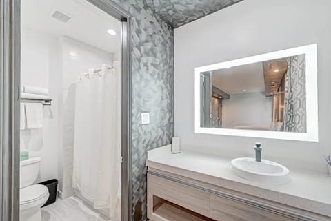 Rainfall showerhead, hair dryer, towels