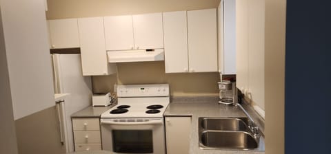 One Bedroom King | Private kitchen | Full-size fridge, microwave, oven, stovetop