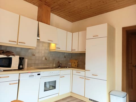 Apartment, 1 Queen Bed, Mountain View | Private kitchen | Microwave, cleaning supplies, dining tables