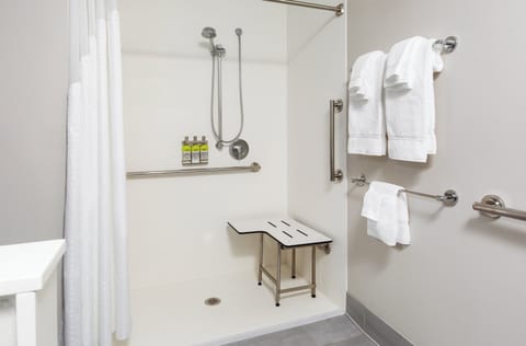 Room, 1 King Bed, Roll-in Shower (Communications, Mobility) | Bathroom | Free toiletries, hair dryer