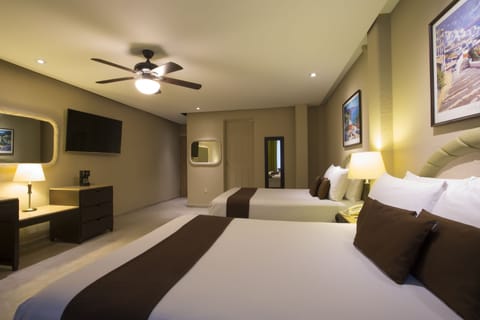 Junior Suite, 2 Double Beds | Premium bedding, in-room safe, desk, iron/ironing board