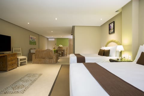 Premier Suite, 2 Double Beds | Premium bedding, in-room safe, desk, iron/ironing board