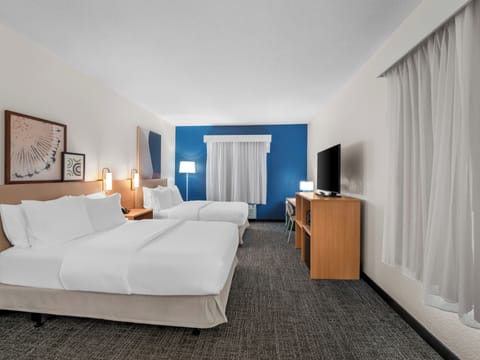 Room, 2 Queen Beds | Desk, laptop workspace, blackout drapes, iron/ironing board