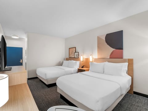 Room, 2 Queen Beds | Desk, laptop workspace, blackout drapes, iron/ironing board