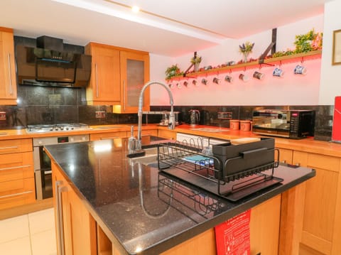 Fridge, dishwasher, cookware/dishes/utensils