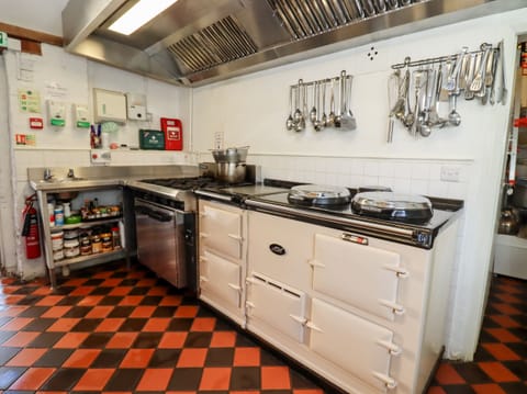 Fridge, electric kettle, toaster, cookware/dishes/utensils