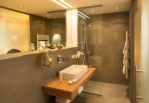 Shower, free toiletries, hair dryer, bathrobes