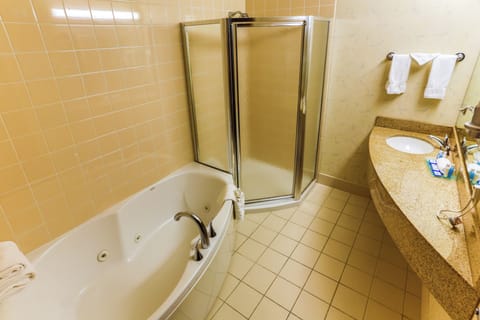 Combined shower/tub, hair dryer, towels