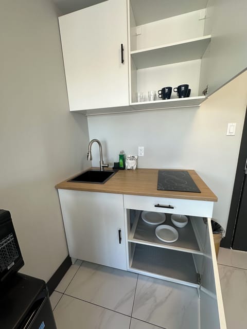 Comfort Room, 1 King Bed, Kitchenette | Private kitchenette | Fridge, microwave, coffee/tea maker, eco-friendly cleaning products