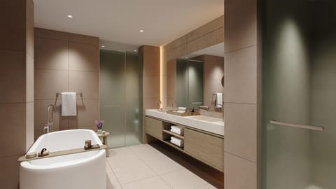 Two Bedroom Bungalow Suite with Private Garden | Bathroom | Separate tub and shower, free toiletries, hair dryer, bathrobes