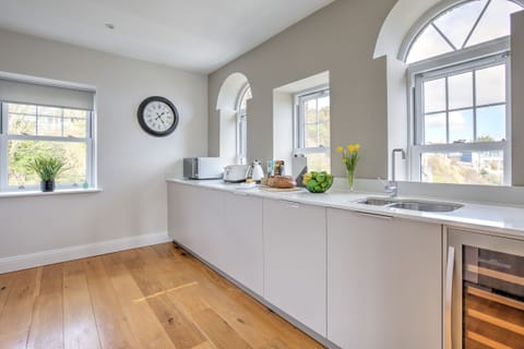 Fridge, dishwasher, electric kettle, toaster