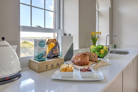 Fridge, dishwasher, electric kettle, toaster