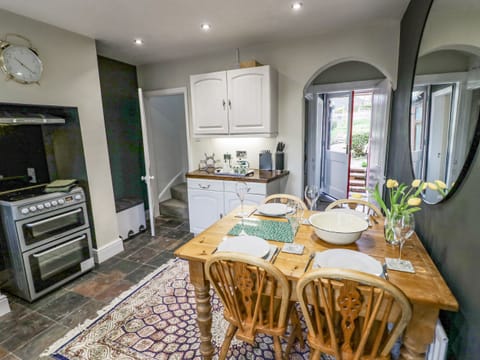 Fridge, electric kettle, toaster, cookware/dishes/utensils