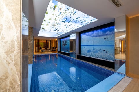 Indoor pool, sun loungers