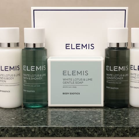 Combined shower/tub, eco-friendly toiletries, hair dryer, towels