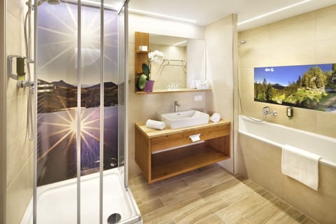 Hair dryer, bathrobes, towels