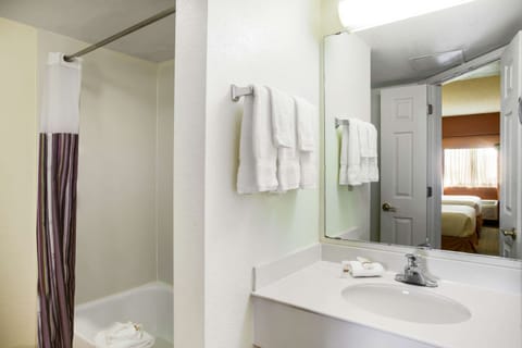 Combined shower/tub, eco-friendly toiletries, hair dryer, towels