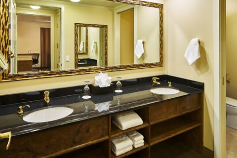 Shower, designer toiletries, hair dryer, bathrobes