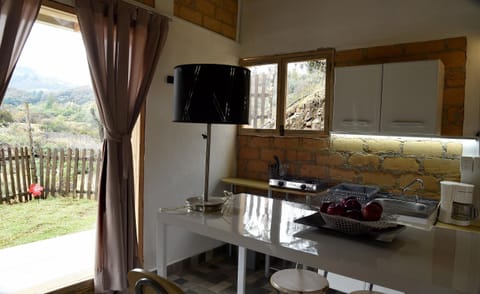 Basic Cabin | Private kitchen | Mini-fridge, cookware/dishes/utensils, cleaning supplies, freezer