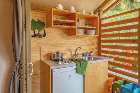 Romantic Tent, Partial Lake View | Private kitchen | Full-size fridge, highchair, dining tables