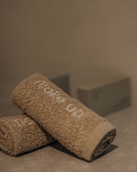 Shower, rainfall showerhead, hair dryer, bathrobes