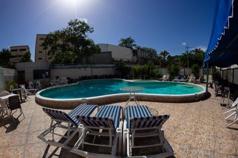Outdoor pool, sun loungers