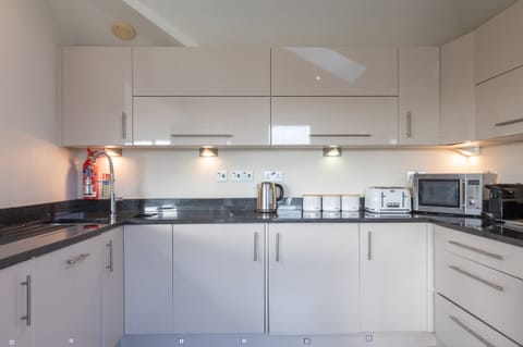 Fridge, dishwasher, cookware/dishes/utensils