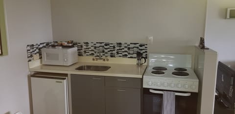 Fridge, microwave, coffee/tea maker, highchair