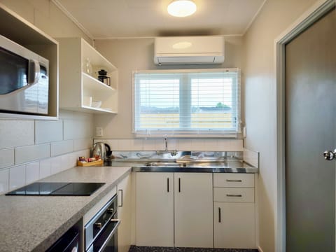 Fridge, microwave, electric kettle, toaster