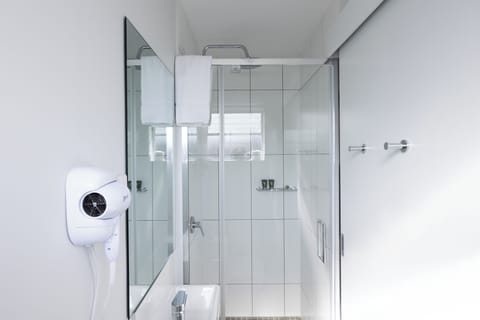 Shower, free toiletries, hair dryer, towels