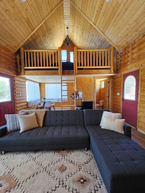 Cabin | Living area | 70-inch flat-screen TV with digital channels, fireplace, DVD player