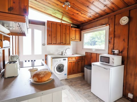 Fridge, electric kettle, toaster, cookware/dishes/utensils