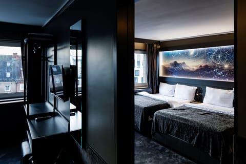 Desk, bed sheets