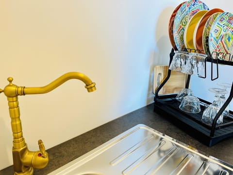 Panoramic Studio | Private kitchen | Full-size fridge, stovetop, electric kettle, cookware/dishes/utensils