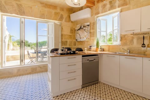 Family Villa, Multiple Bedrooms, 2 Bathrooms (Pleasant stone house & jacuzzi St) | Private kitchen | Fridge, microwave, oven, stovetop