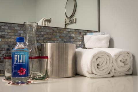 Family Room, 1 King Bed and 2 Twin Beds, River View (Room 05) | Bathroom | Shower, hair dryer, bathrobes