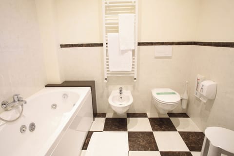 Jetted tub, free toiletries, hair dryer, bidet