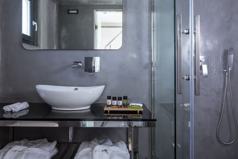 Shower, free toiletries, hair dryer, bathrobes