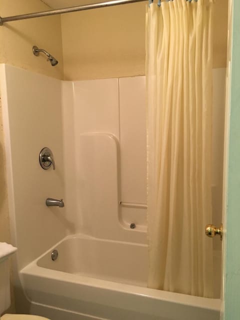 Combined shower/tub, hair dryer, towels
