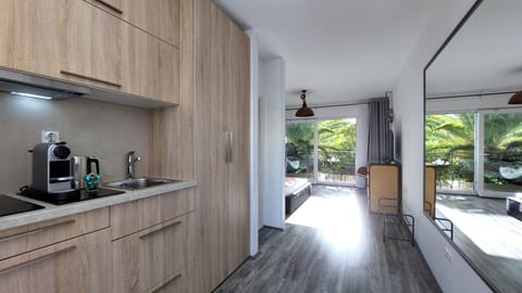 Deluxe Studio, Balcony, Park View | Private kitchenette | Full-size fridge, stovetop, electric kettle, cookware/dishes/utensils