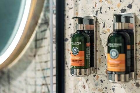 Shower, eco-friendly toiletries, hair dryer, bathrobes