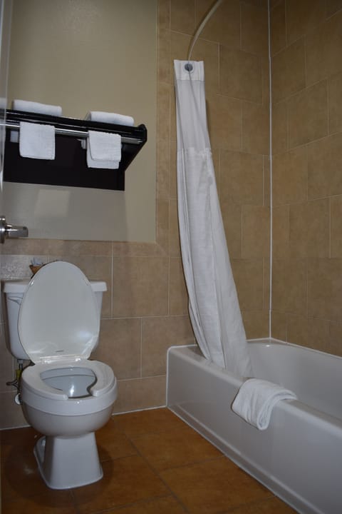 Bathtub, hair dryer, towels