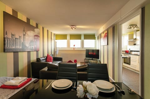 42-inch flat-screen TV with digital channels, TV, streaming services