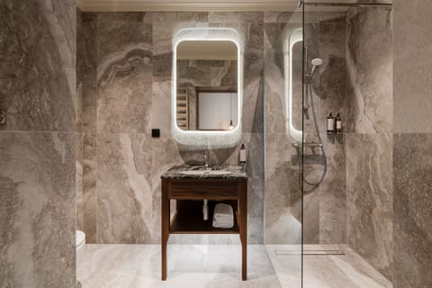 Hair dryer, bathrobes, slippers, towels